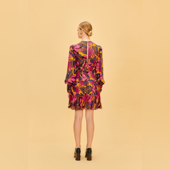 FARM Rio Yellow Fruit Dream Long Sleeve Mini Dress - Picture 3 of 7